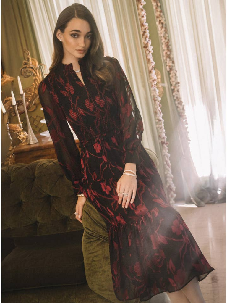 Current Air Floral Jacquard Tiered Long Dress