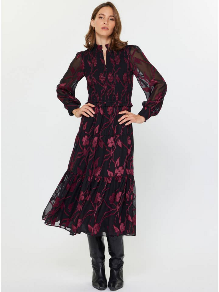 Current Air Floral Jacquard Tiered Long Dress