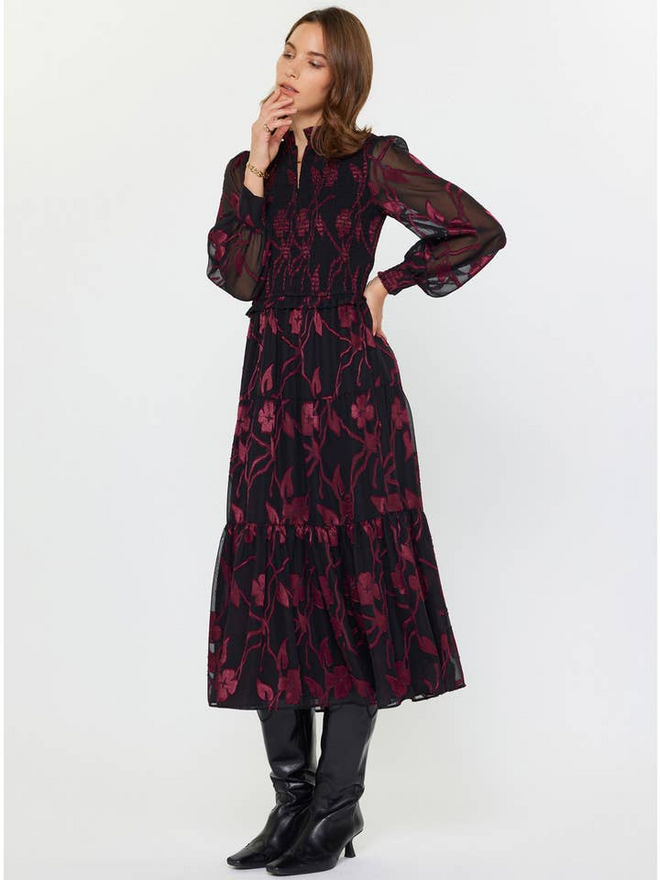 knee length dresses for ladies Current Air Los Angeles Brown Ribbed Knit Long Sleeve Button Front Dress  with Fuchsia and Forest Green Striping (XS)