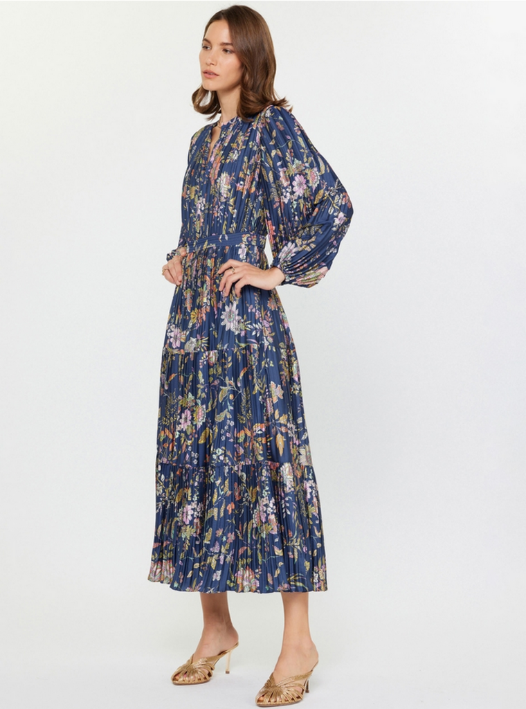 Current Air Floral Printed Pleated Long Dress