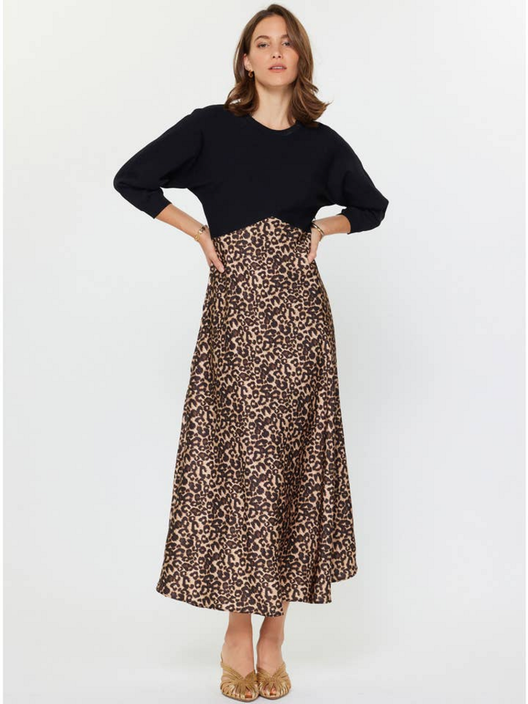 Current Air Leopard Mixed Media Midi Dress
