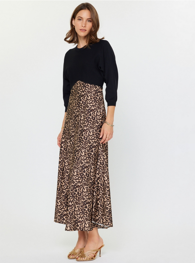 Current Air Leopard Mixed Media Midi Dress