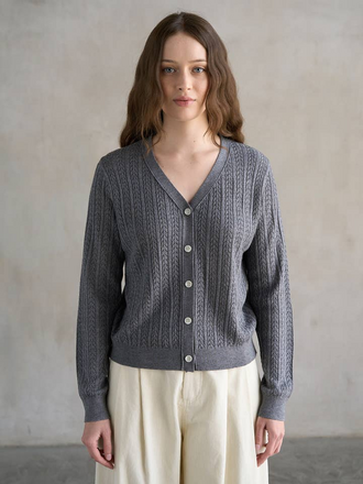 Elle Grey Cabled V-Neck Long Sleeve Cardigan Elle Grey Cabled V-Neck Long Sleeve Cardigan