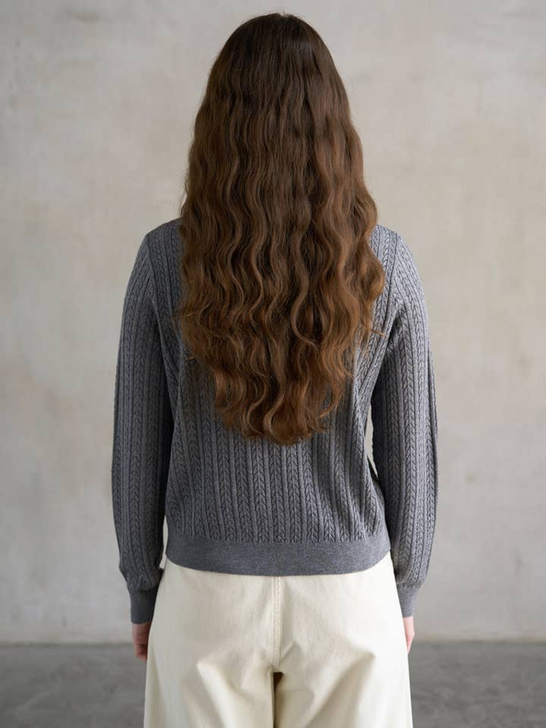 Elle Grey Cabled V-Neck Long Sleeve Cardigan
