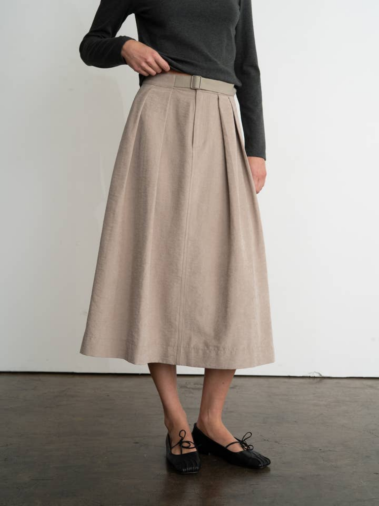 Elle Grey High-Waisted Faux Suede Midi Skirt