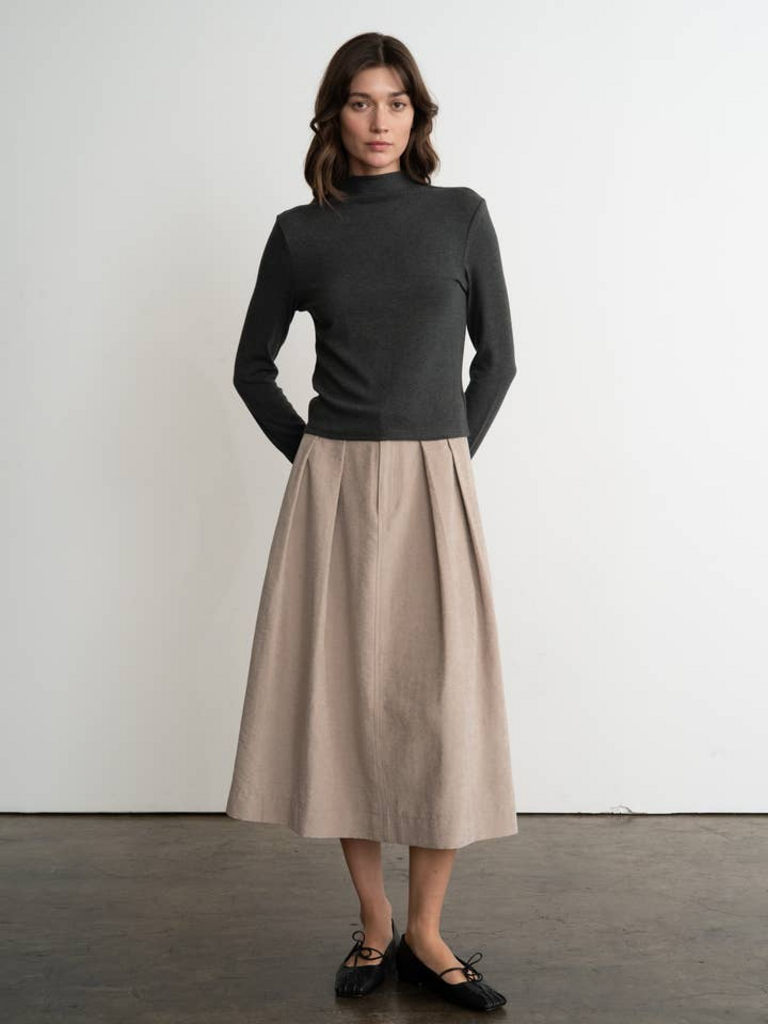 Elle Grey High-Waisted Faux Suede Midi Skirt