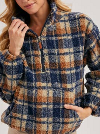 Bluivy Plaid Quarter Zip Fleece Pullover Bluivy Plaid Quarter Zip Fleece Pullover