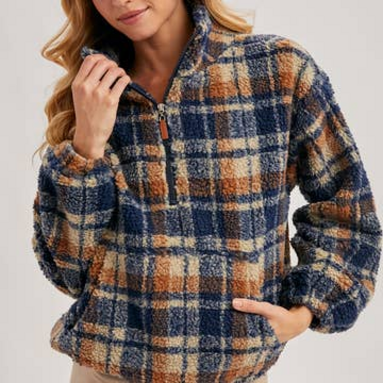 Bluivy Plaid Quarter Zip Fleece Pullover