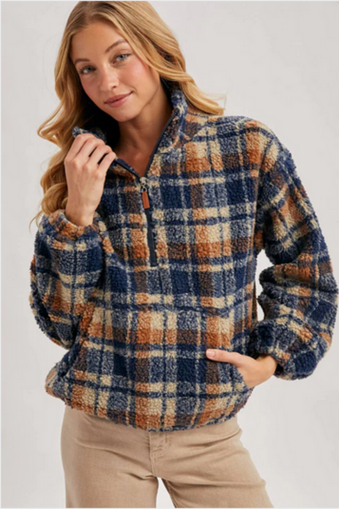 Bluivy Plaid Quarter Zip Fleece Pullover