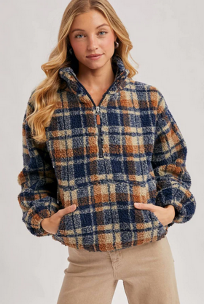 Bluivy Plaid Quarter Zip Fleece Pullover