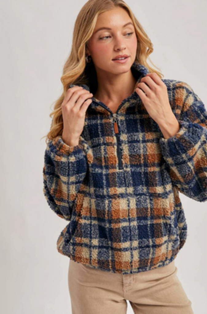 Bluivy Plaid Quarter Zip Fleece Pullover