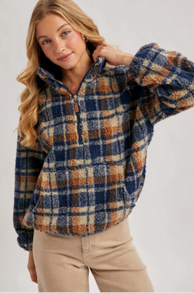 Bluivy Plaid Quarter Zip Fleece Pullover