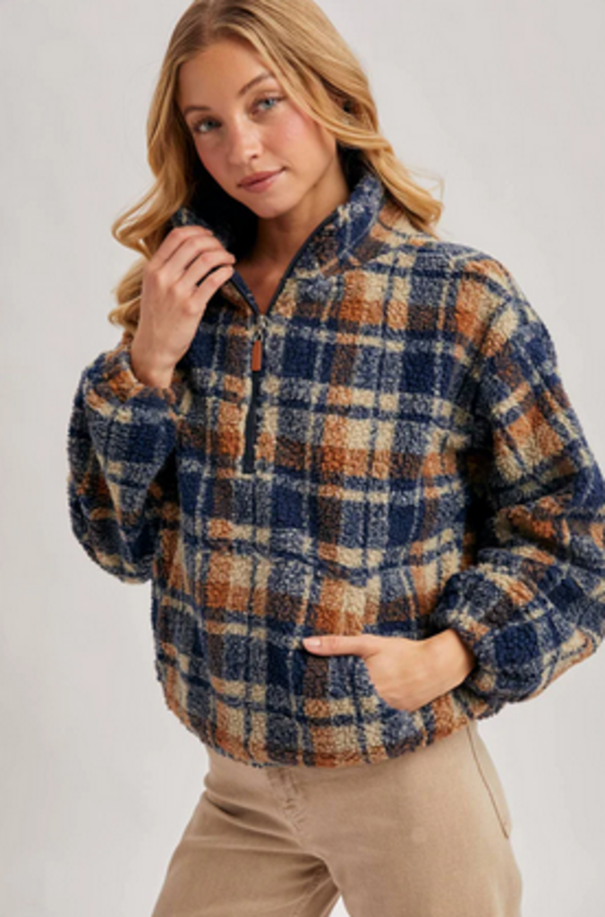 Bluivy Plaid Quarter Zip Fleece Pullover