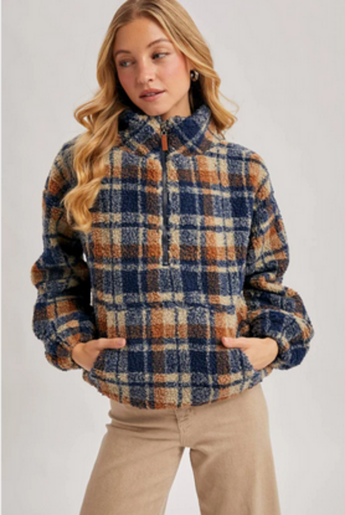Bluivy Plaid Quarter Zip Fleece Pullover