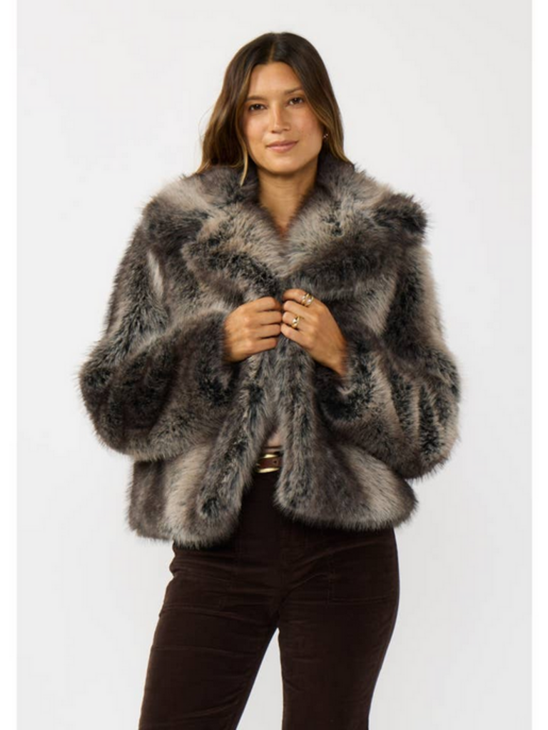 Love Stitch Charcoal Ombre Faux Fur Jacket