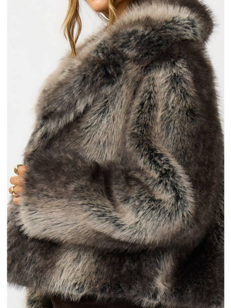 Love Stitch Charcoal Ombre Faux Fur Jacket