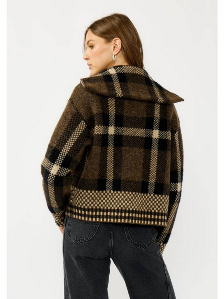 Love Stitch Plaid Knit Zip-Up Bomber Jacket