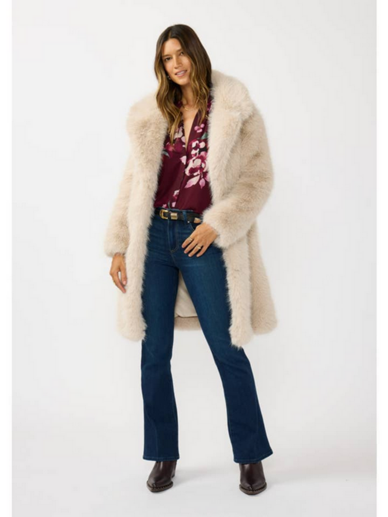 Love Stitch Plush Longline Faux Fur Coat