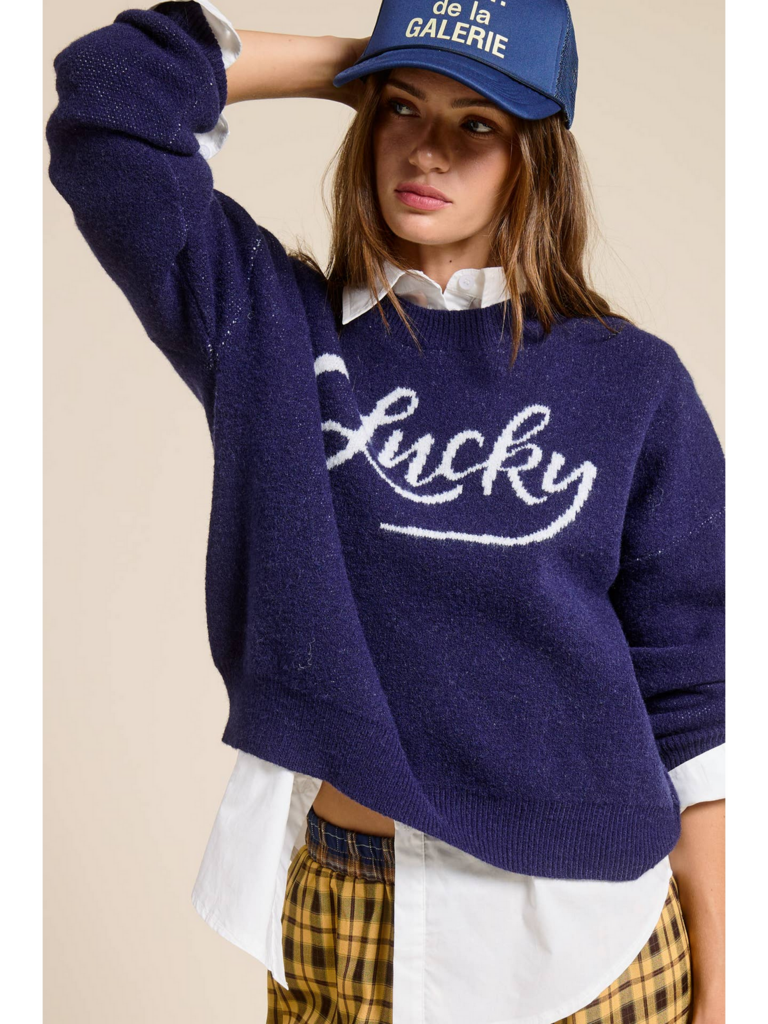 Mimosa Lucky Graphic Crewneck Knit Sweater