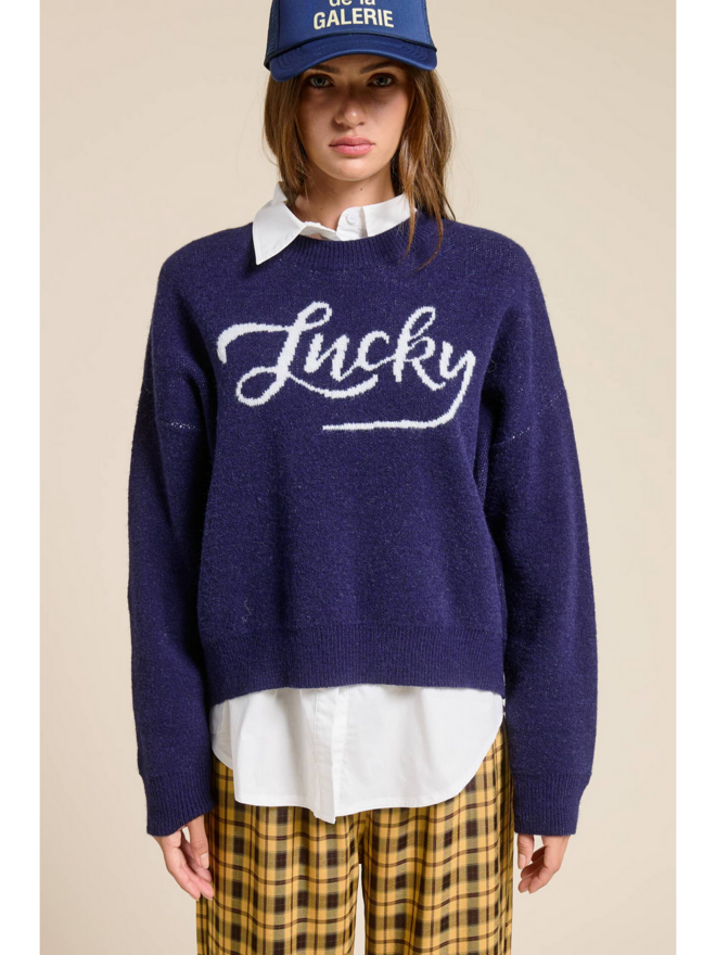 Lucky Graphic Crewneck Knit Sweater from Mimosa - J Marcel