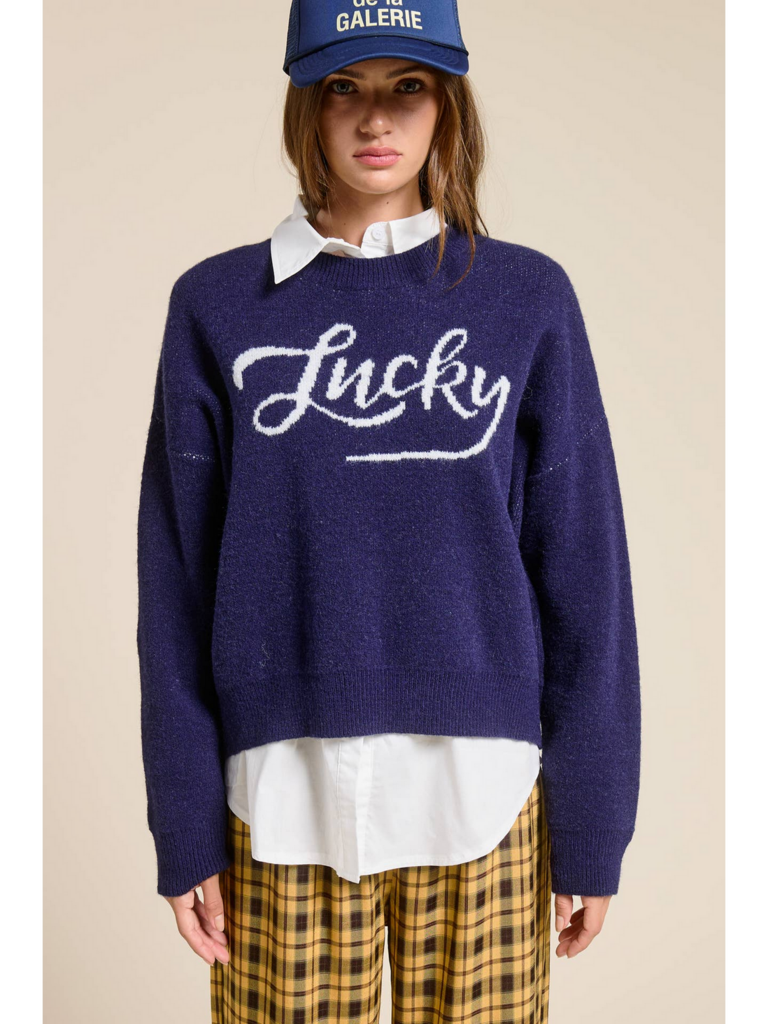 Mimosa Lucky Graphic Crewneck Knit Sweater