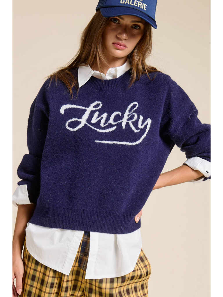 Mimosa Lucky Graphic Crewneck Knit Sweater