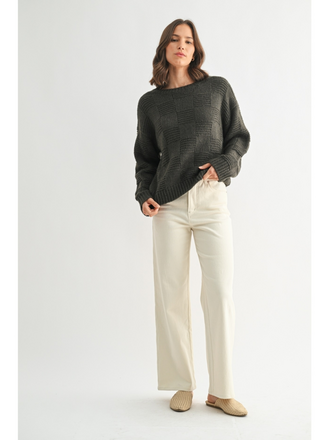 Fun2Fun Checker Texture Round Neck Sweater Fun2Fun Checker Texture Round Neck Sweater