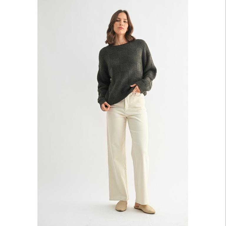 Fun2Fun Checker Texture Round Neck Sweater