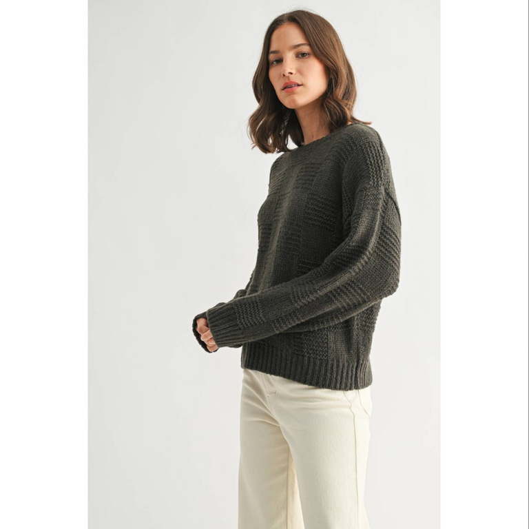 Fun2Fun Checker Texture Round Neck Sweater