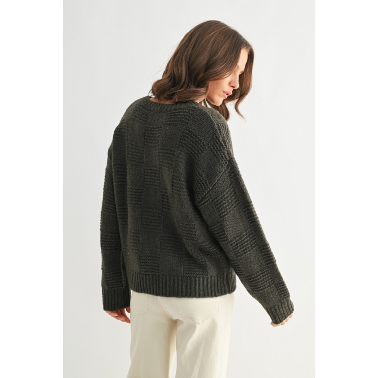 Fun2Fun Checker Texture Round Neck Sweater