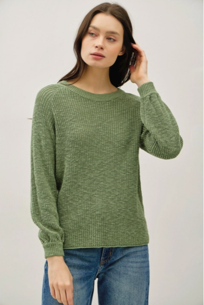 Be Cool Chunky Knit Sweater Top with Balloon Sleeves