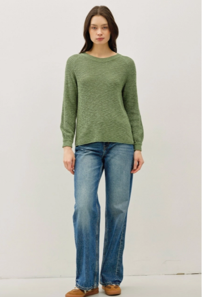 Be Cool Chunky Knit Sweater Top with Balloon Sleeves