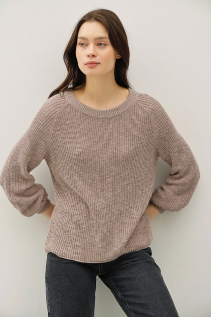 Be Cool Chunky Knit Sweater Top with Balloon Sleeves