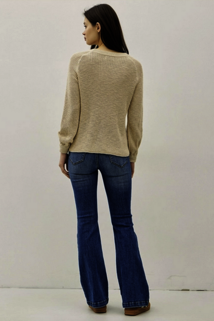 Be Cool Chunky Knit Sweater Top with Balloon Sleeves