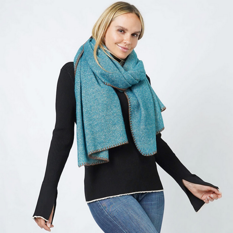 Blue Suede Lurex Woven Oblong Scarf