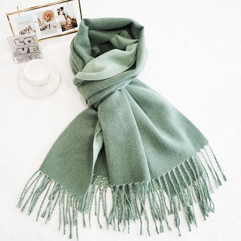 Blue Suede Two-Tone Cashmere Feel Fringe Edge Scarf
