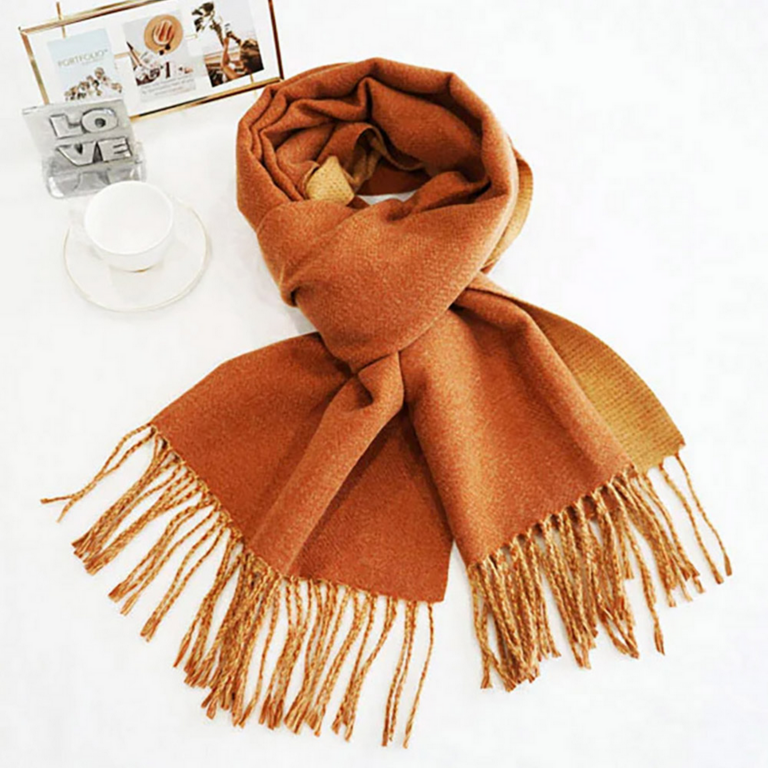 Blue Suede Two-Tone Cashmere Feel Fringe Edge Scarf