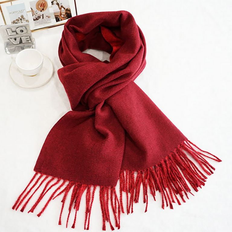 Blue Suede Two-Tone Cashmere Feel Fringe Edge Scarf