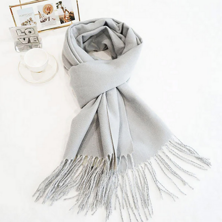Blue Suede Two-Tone Cashmere Feel Fringe Edge Scarf