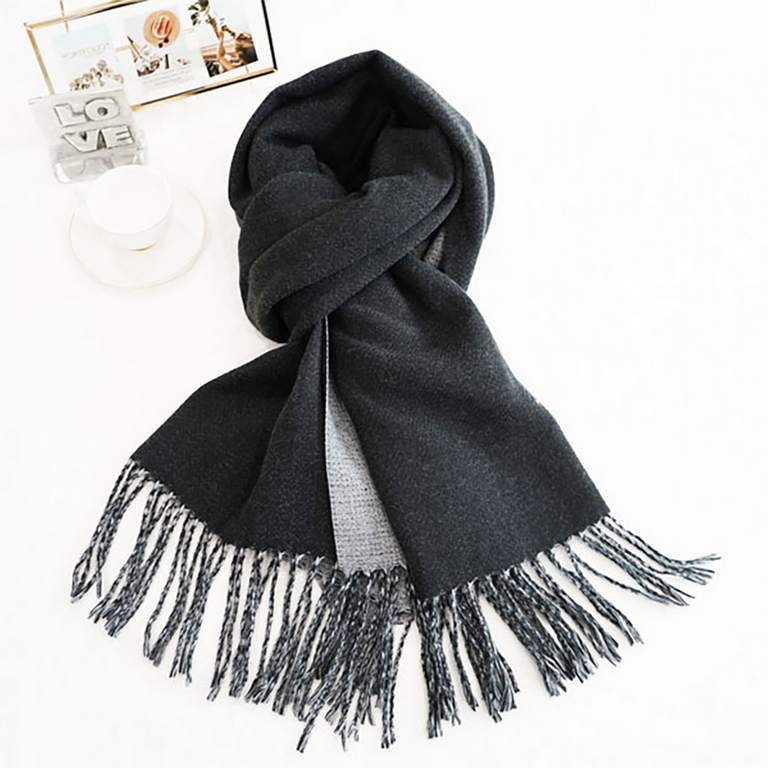 Blue Suede Two-Tone Cashmere Feel Fringe Edge Scarf