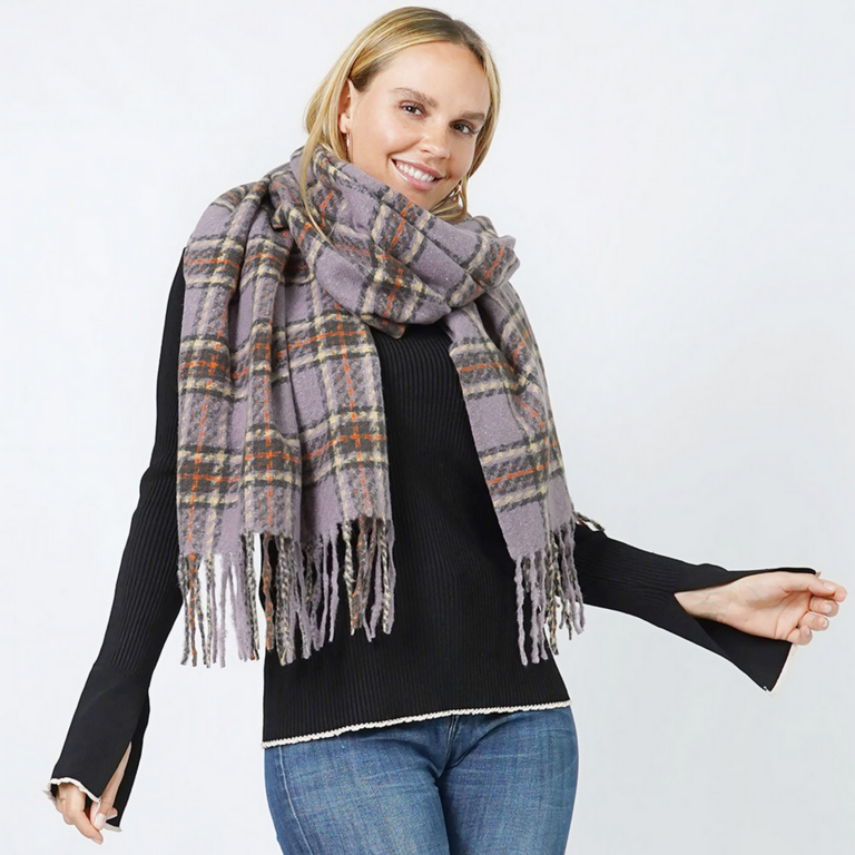 Blue Suede Plaid Oblong Scarf