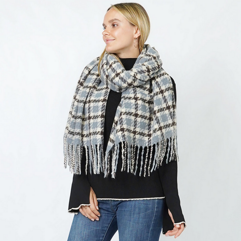 Blue Suede Plaid Oblong Scarf