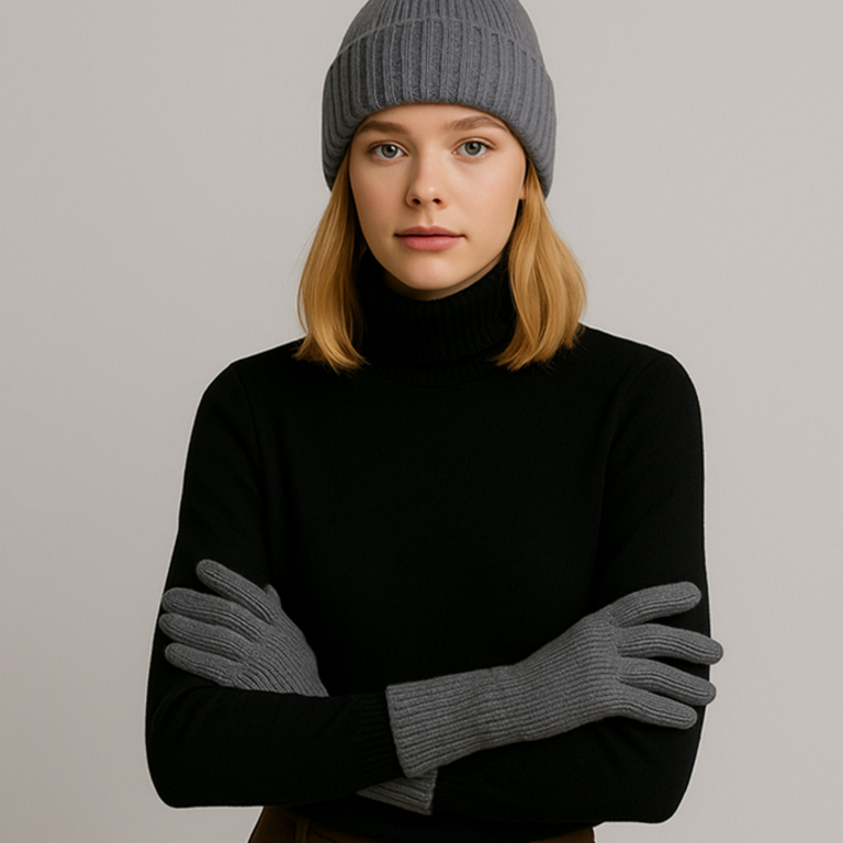 Blue Suede Knit Gloves