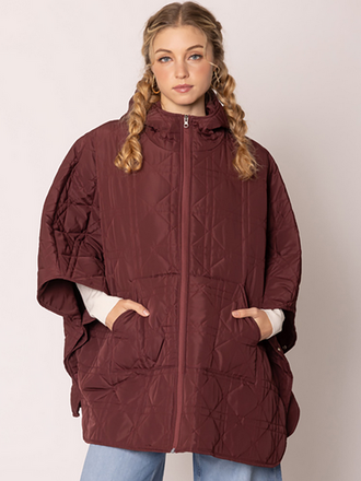 Blue Suede Puffer Cape Poncho One Size