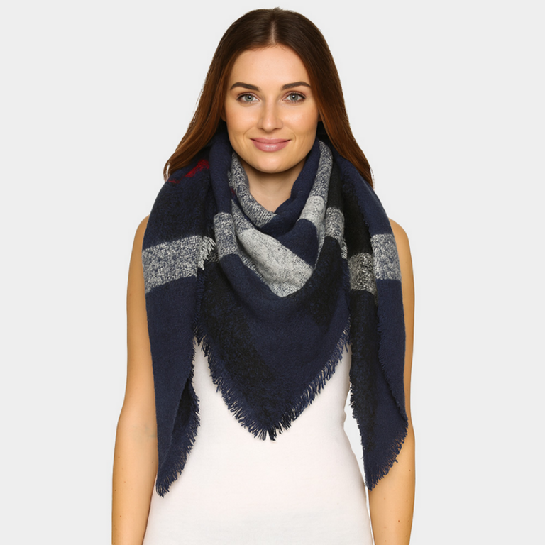 Blue Suede Cozy Plaid Winter Blanket Scarf