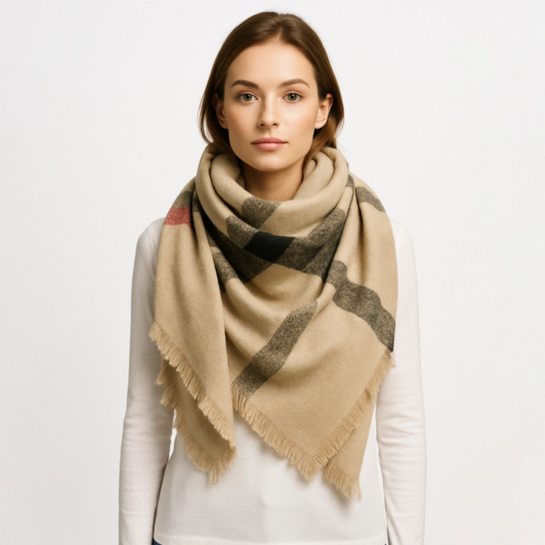 Blue Suede Cozy Plaid Winter Blanket Scarf