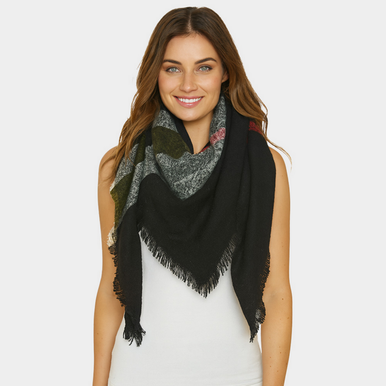 Blue Suede Cozy Plaid Winter Blanket Scarf