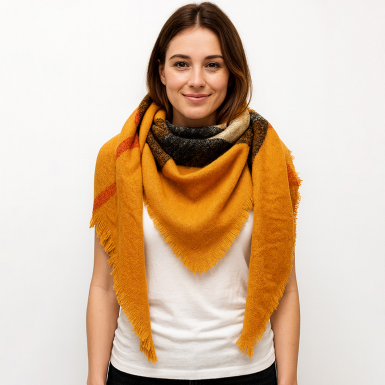 Blue Suede Cozy Plaid Winter Blanket Scarf