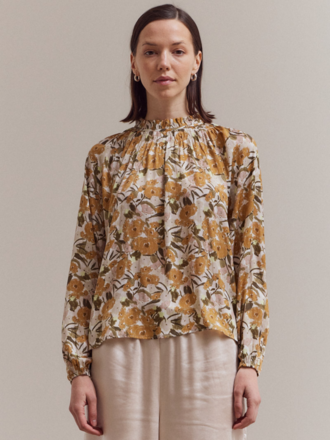 Grade and Gather Balloon Sleeve Floral Blouse Top