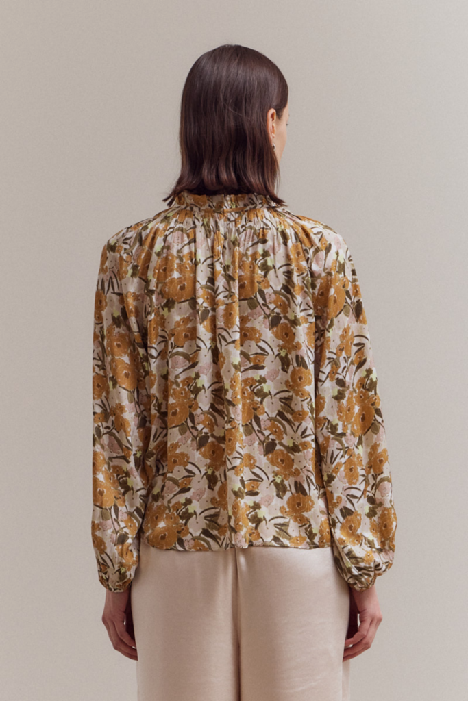 Grade and Gather Balloon Sleeve Floral Blouse Top